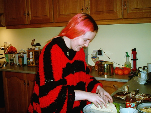 kathryn constructs her dinner.