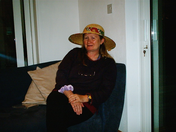 patsy's hat on its owner.  i'm not certain if she knew before that it is also the official doolin corporate hat.